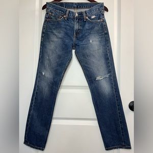 Levi’s 511 Slim Fit Jean, slightly distressed, medium dark blue, size 30 x 30